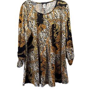 Cocomo Women's Top Blouse Large Leopard‎ Wrinkle Free Slinky Rushed 3/4 Sleeves